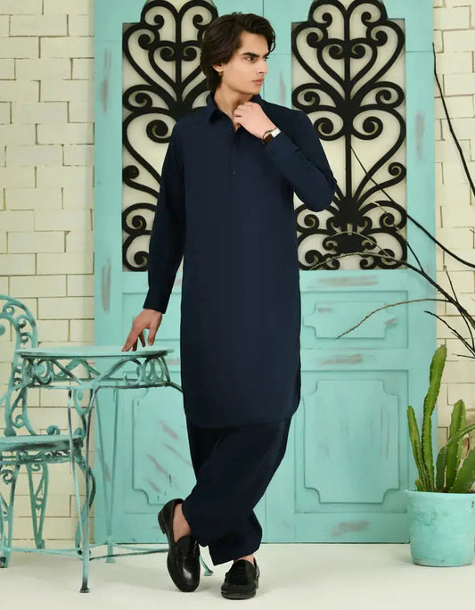 JUNAID JAMSHED NAVY BLUE BLENDED KAMEEZ SHALWAR | JTKS-A-40198 JTKS-A-40198-0-2
